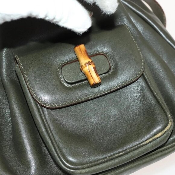 GUCCI Bamboo Backpack Leather Outlet Khaki Gold 003 3444 0030 Auth main image 13